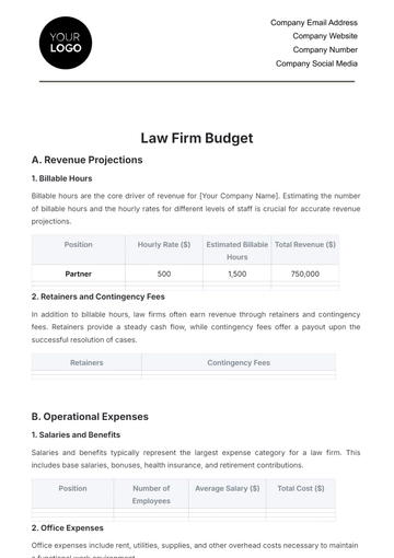 Free Law Firm Budget Template to Edit Online