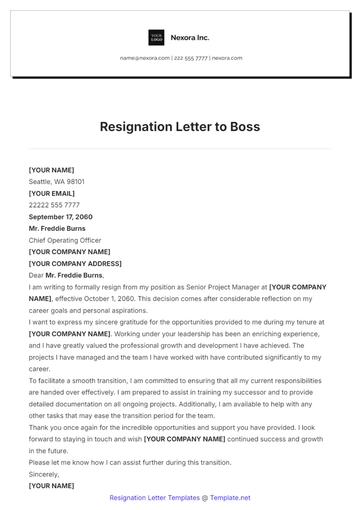 Free Resignation Letter to Boss Template to Edit Online