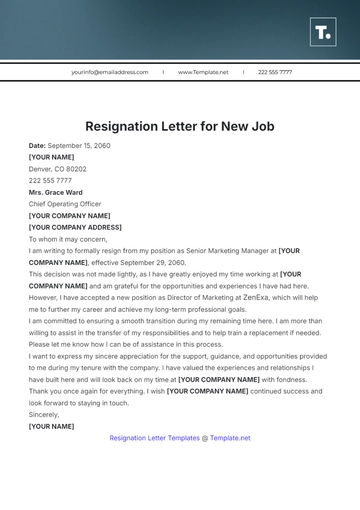 Free Resignation Letter for New Job Template to Edit Online