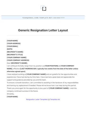 Free Generic Resignation Letter Layout Template to Edit Online