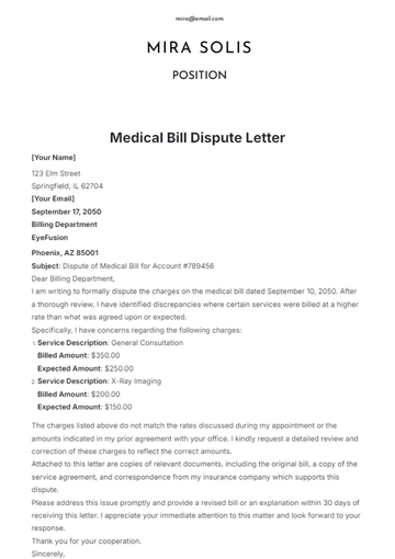 Free Medical Bill Dispute Letter Template to Edit Online
