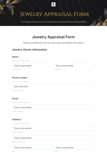 Free Jewelry Appraisal Form Template to Edit Online