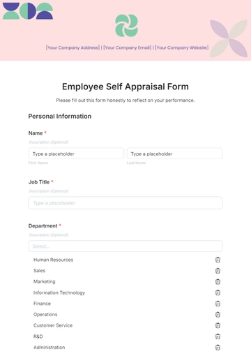 Free Employee Self Appraisal Form Template to Edit Online