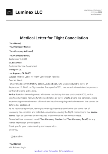 Free Medical Letter for Flight Cancellation Template to Edit Online