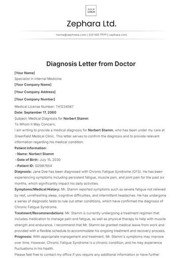 Free Diagnosis Letter from Doctor Template to Edit Online