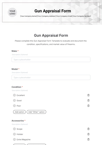 Free Gun Appraisal Form Template to Edit Online
