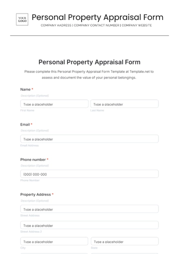 Free Personal Property Appraisal Form Template to Edit Online