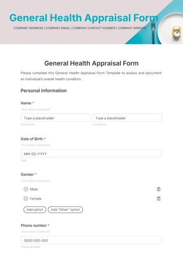 Free General Health Appraisal Form Template to Edit Online