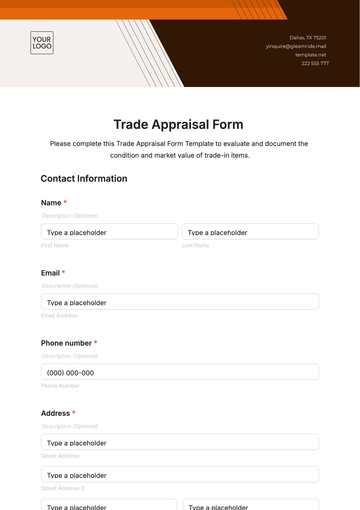 Free Trade Appraisal Form Template to Edit Online