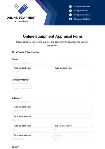Free Online Equipment Appraisal Form Template to Edit Online