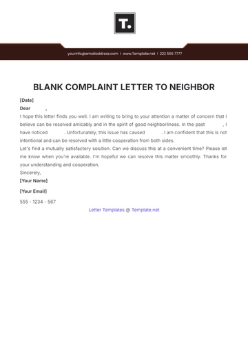 Free Blank Complaint Letter to Neighbor Template to Edit Online