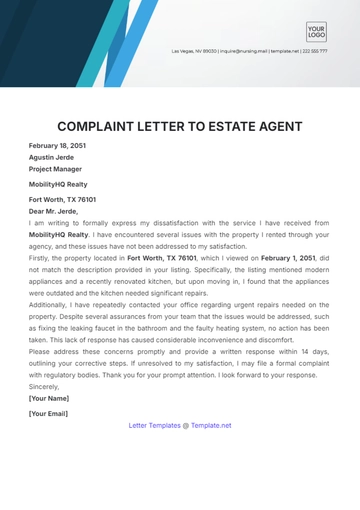 Free Complaint Letter to Estate Agent Template to Edit Online