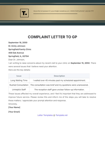 Free Complaint Letter to GP Template to Edit Online