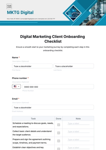 Free Digital Marketing Client Onboarding Checklist Template to Edit Online
