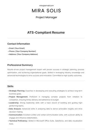 Free ATS-Compliant Resume Template to Edit Online