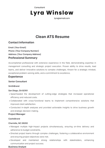 Free Clean ATS Resume Template to Edit Online