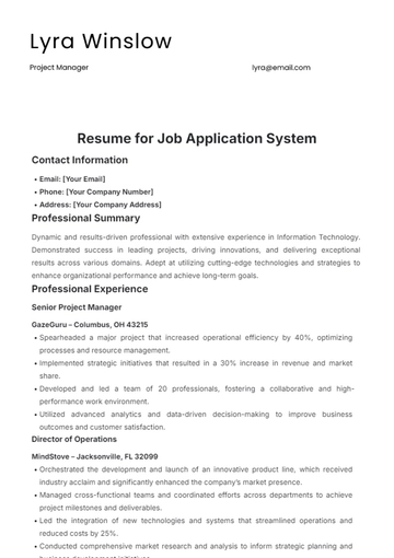 Free Resume for Job Application System Template to Edit Online