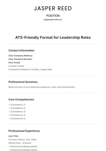 Free ATS-Friendly Format for Leadership Roles Template to Edit Online