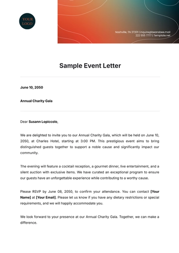 Free Sample Event Letter Template to Edit Online