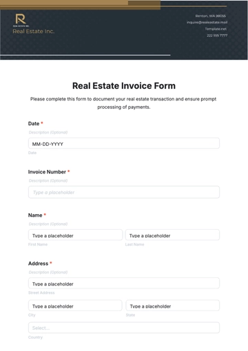 Free Real Estate Invoice Form Template