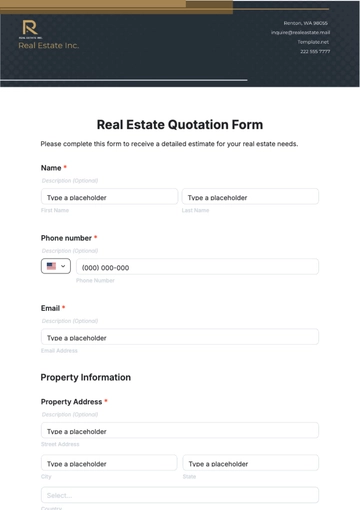 Free Real Estate Quotation Form Template