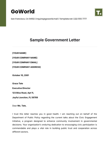 Free Sample Government Letter Template to Edit Online