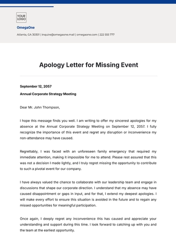 Free Apology Letter for Missing Event Template to Edit Online