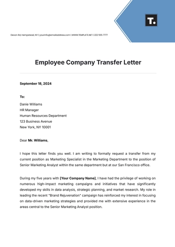 Free Employee Company Transfer Letter Template to Edit Online