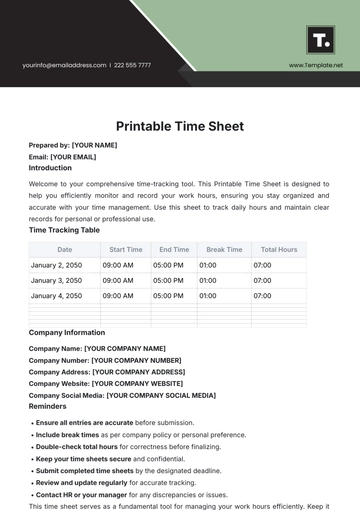 Free Printable Time Sheet Template to Edit Online