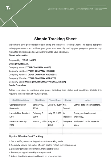 Free Simple Tracking Sheet Template to Edit Online