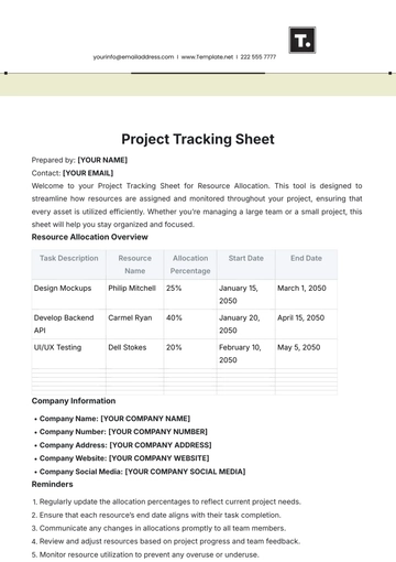 Free Project Tracking Sheet Template to Edit Online