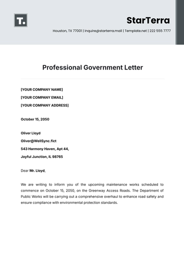 Free Professional Government Letter Template to Edit Online
