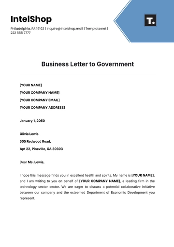 Free Business Letter to Government Template to Edit Online