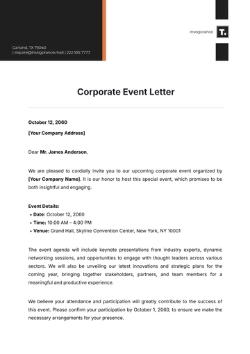 Free Corporate Event Letter Template to Edit Online