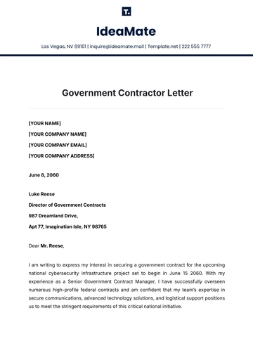 Free Government Contractor Letter Template to Edit Online
