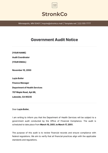 Free Government Audit Notice Letter Template to Edit Online
