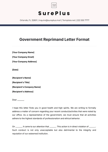 Free Government Reprimand Letter Format Template to Edit Online
