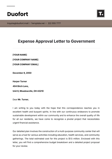 Free Expense Approval Letter to Government Template to Edit Online