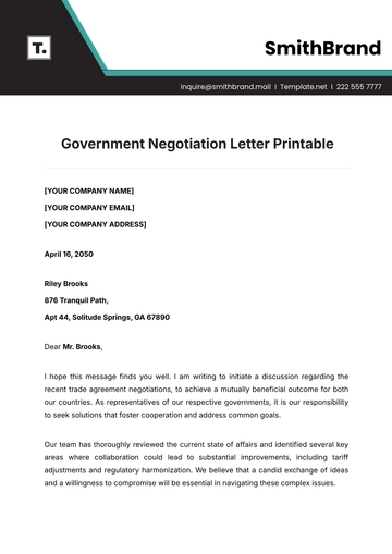 Free Government Negotiation Letter Printable Template to Edit Online
