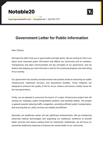 Free Government Letter for Public Information Template to Edit Online
