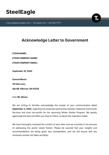 Free Acknowledge Letter to Government Template to Edit Online