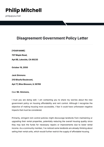 Free Disagreement Government Policy Letter Template to Edit Online