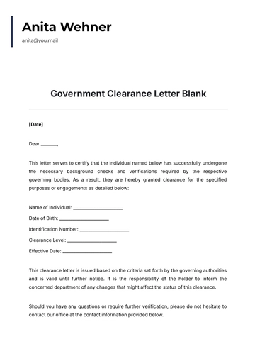 Free Government Clearance Letter Blank Template to Edit Online