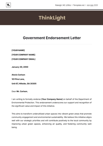 Free Government Endoresment Letter Template to Edit Online