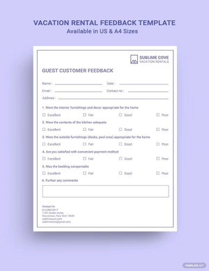Vacation Rental Feedback Form Template