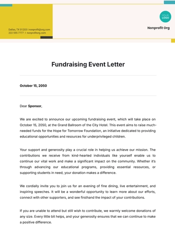 Free Fundraising Event Letter Template to Edit Online