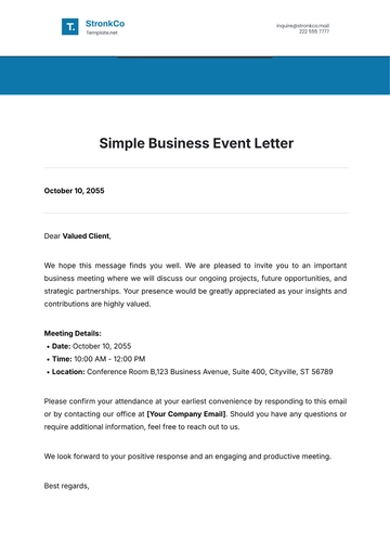 Free Simple Business Event  Letter Template to Edit Online