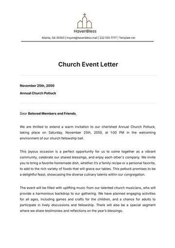 Free Church Event  Letter Template to Edit Online