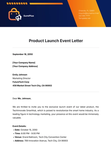 Free Product Launch Event  Letter Template to Edit Online
