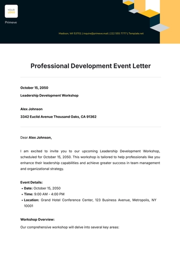 Free Professional Development Event Letter Template to Edit Online